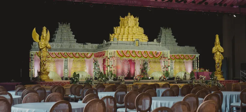 ONVA Convention wedding stage with seating setup